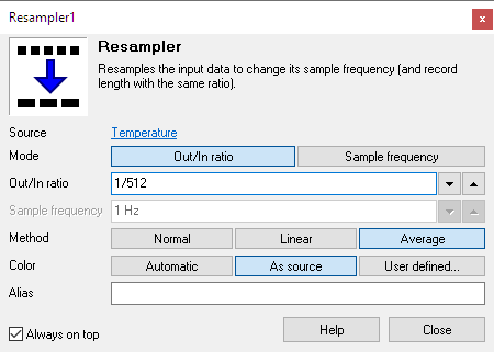 Resampler settings window