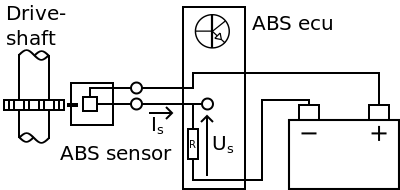 Schematic view of a 2 wire Hall effect ABS sensor