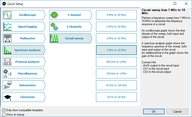 Quick setup dialog