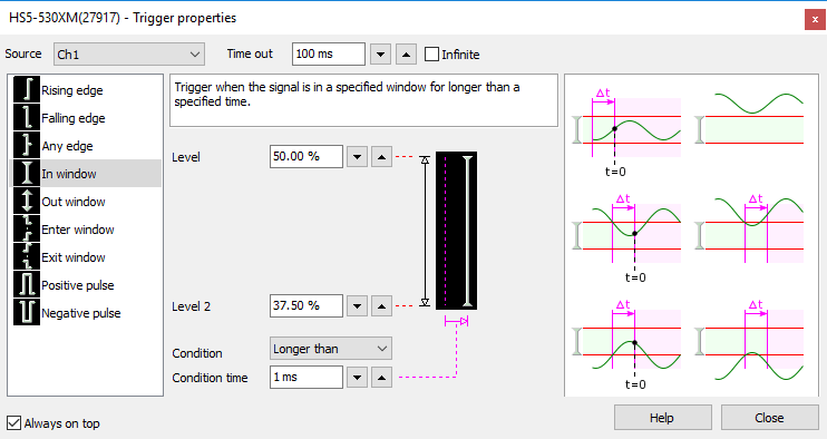 Trigger properties dialog