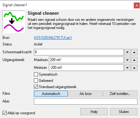 Signal cleaner-I/O instellingenscherm