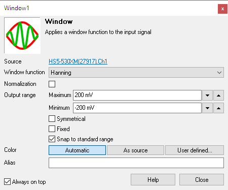 Window I/O settings window