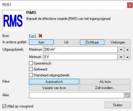 RMS-I/O settings window