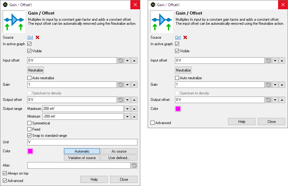 Advanced and simple I/O settings window