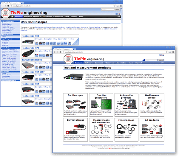 Old and new products page.