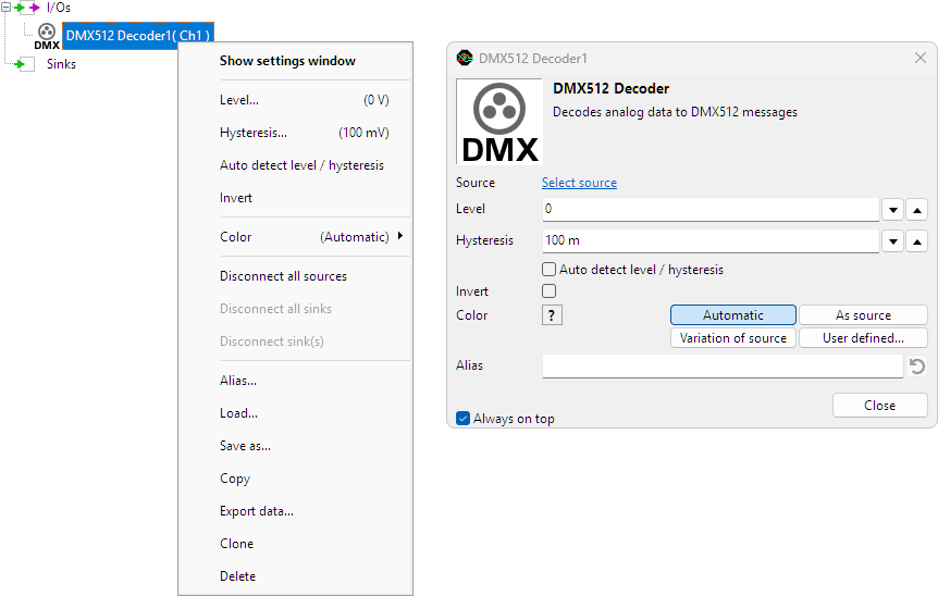 DMX512 decoder control