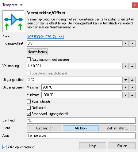 Gain/Offset settings window