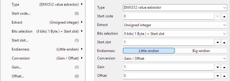 DMX512 Value extractor control