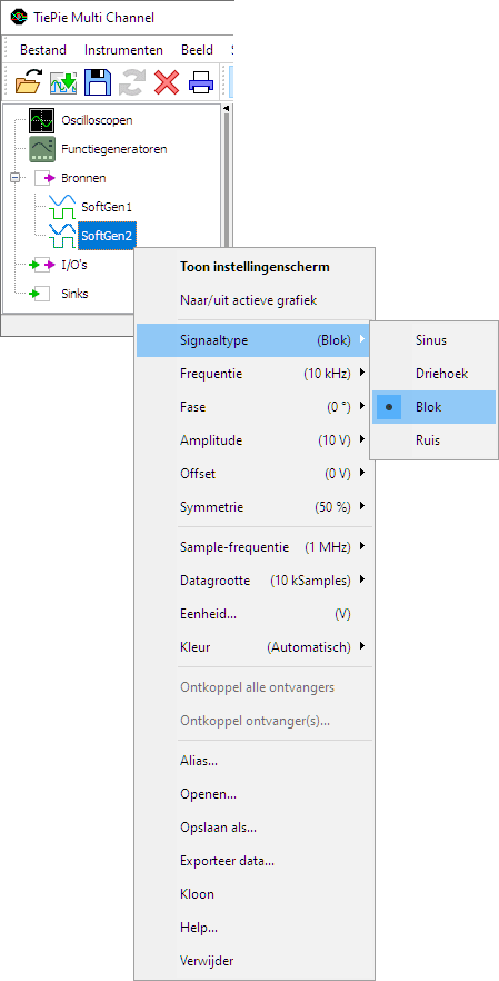 Stel SoftGen in op bloksignaal