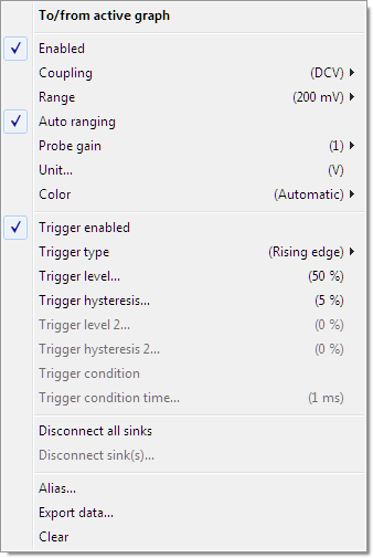 Channel popup menu