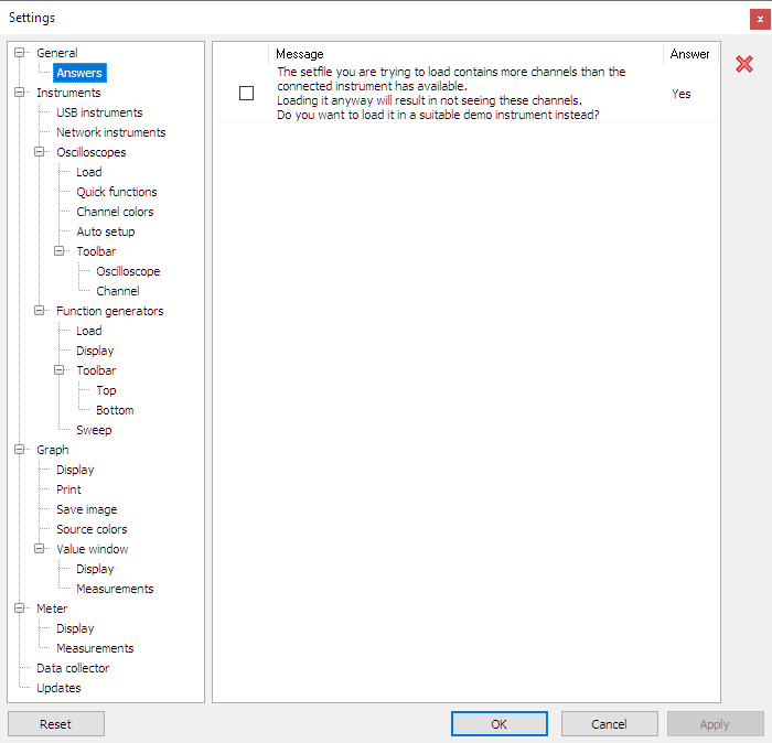 Settings dialog - General - Answers.