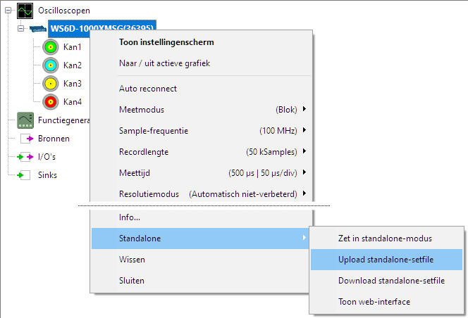 Upload settings to the instrument