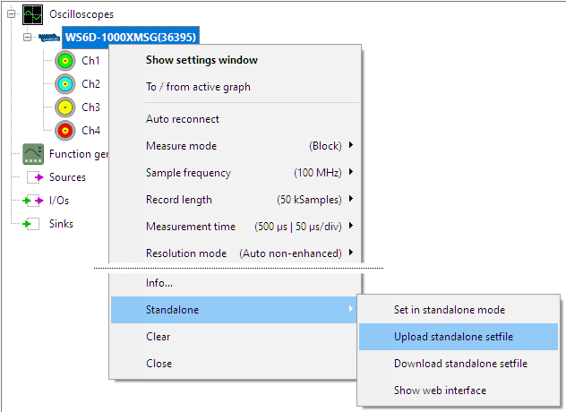 Upload settings to the instrument