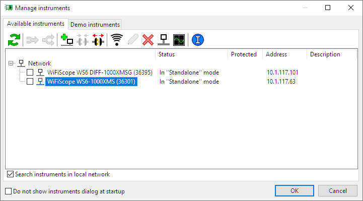 Manage instruments window