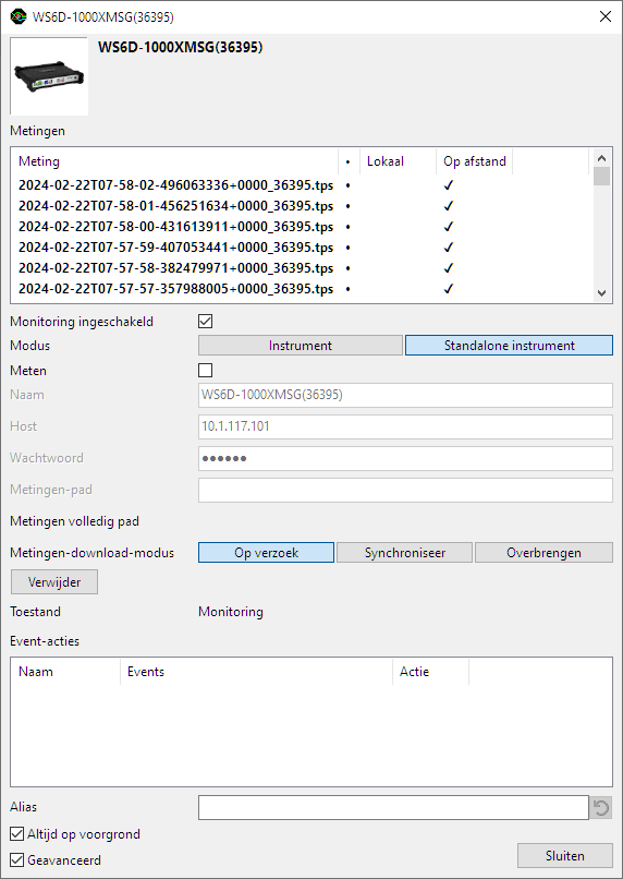 Uitgebreid instellingenscherm voor een standalone-instrument